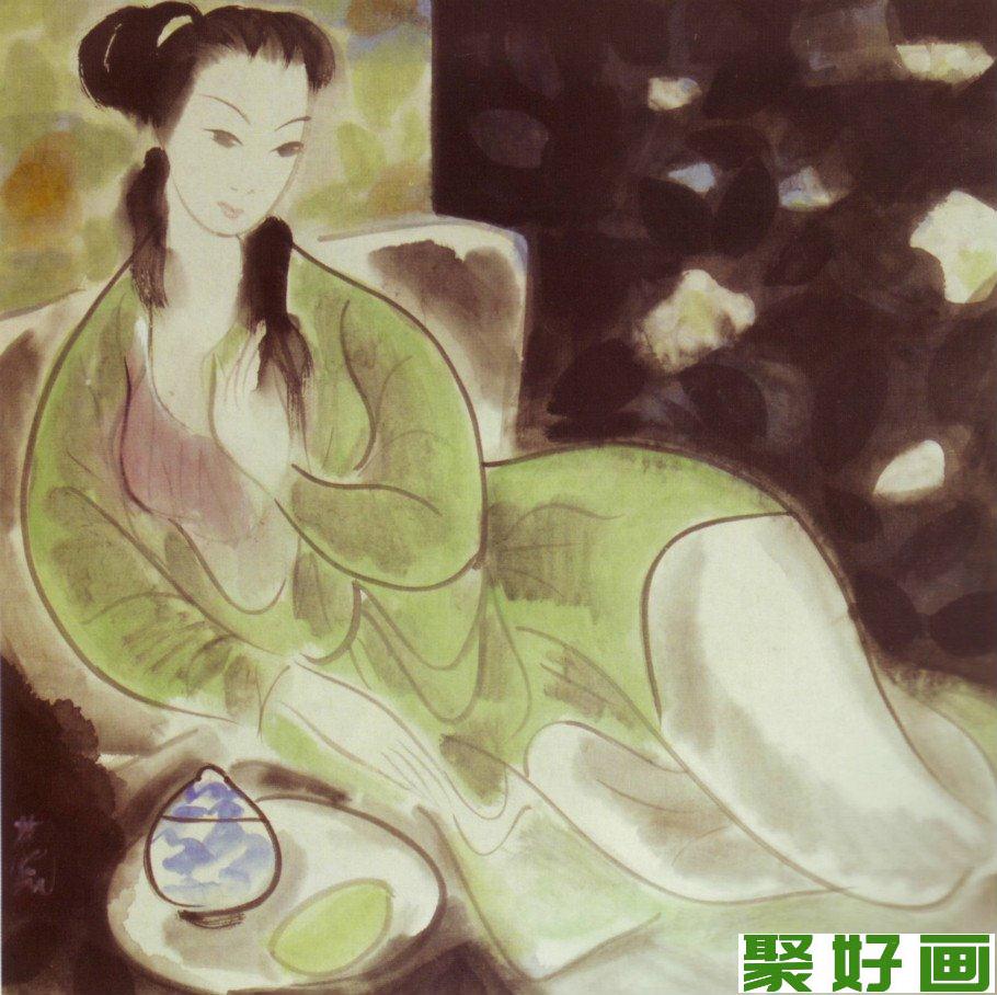 林风眠仕女图：绿衣仕女