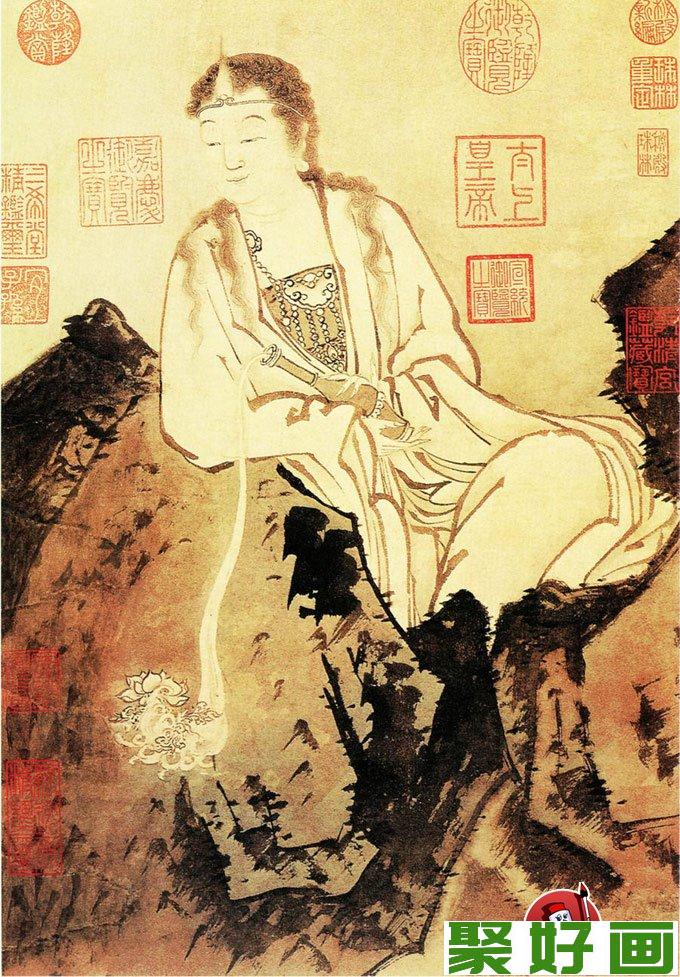 南宋贾师古《大士像》彩墨观音大士像